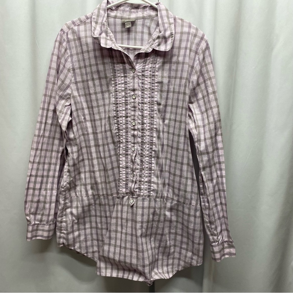 J. Jill womens size large pintuck blouse button long sleeve modest academia